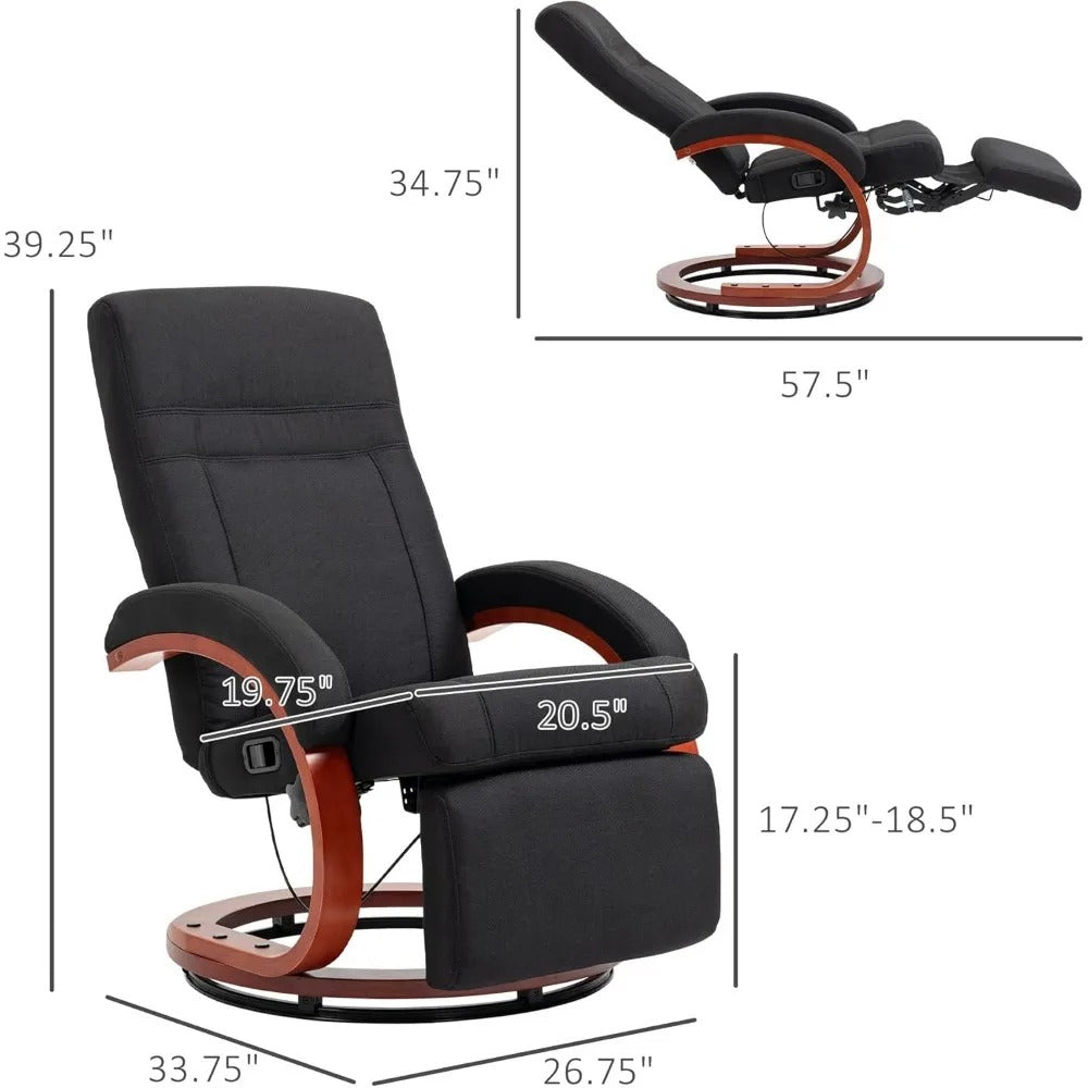 New Recliner Chair for Adults Adjustable Swivel Padded Arms and Wood Base Chair
